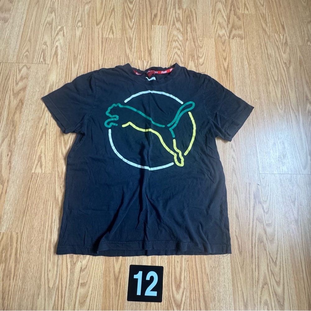 Men’s Black Puma T-Shirt with Colorful Logo